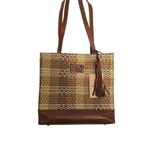 NWT Patricia Nash Ribbons & Raffia Toscano Khaki Brown Tan Woven Tote